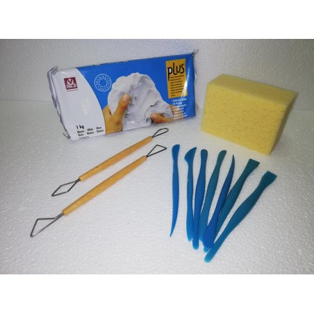 Pacco 121 - Kit Argilla a freddo Bianca e utensili