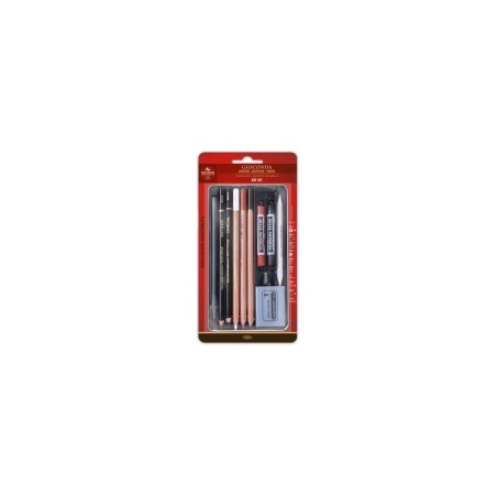 Set 10 accessori da disegno in scatola di metallo: matita Progresso 6B, matita Negro, matita carboncino, 5 mat - Koh-I-Noor Gioc