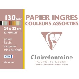 Pochette Papier Ingres 12 fogli 24x32 cm, colori assortiti - CLAIREFONTAINE
