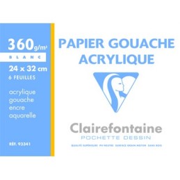 Pochette Papier Gouache Acrylique 24x32 6 folgi - CLAIREFONTAINE