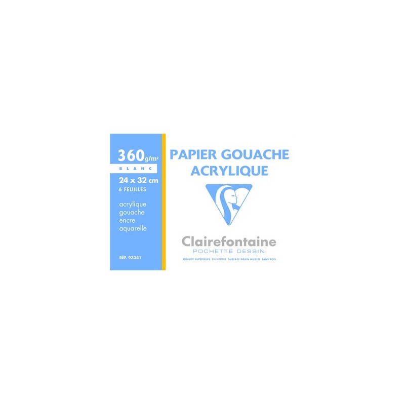 Pochette Papier Gouache Acrylique 24x32 6 folgi - CLAIREFONTAINE