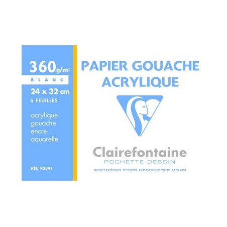 Pochette Papier Gouache Acrylique 24x32 6 folgi - CLAIREFONTAINE