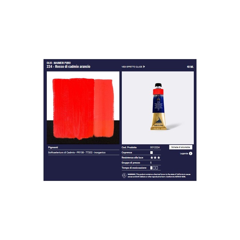224 Rosso di Cadmio Arancio - Maimeri Puro